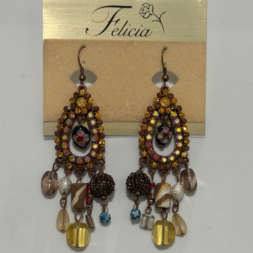 Felicias Multicolor Vintage Style Dangle Earrings - Picture 2 of 2